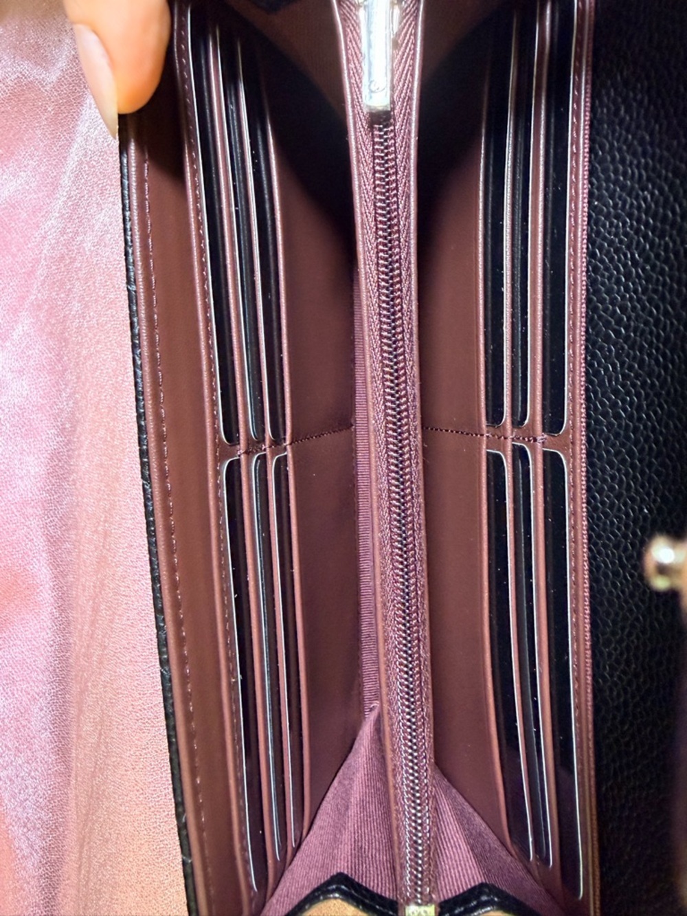 NWT CHANEL Black Quilted Caviar Leather Long Wallet with Silver CC - Picture 13 of 15